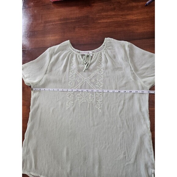 Chicos Shirt Womens Green Sheer  Top Iridescent  Sequin Embroidered‎ Size 22 - Picture 7 of 9